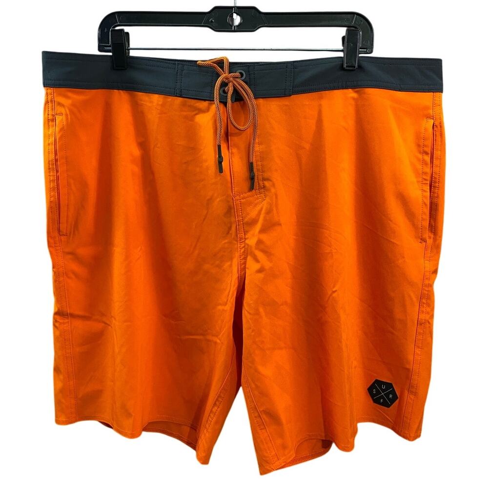 No Boundaries Orange Surf Shorts – Men’s 38– Zip Pocket – Drawstring Waist